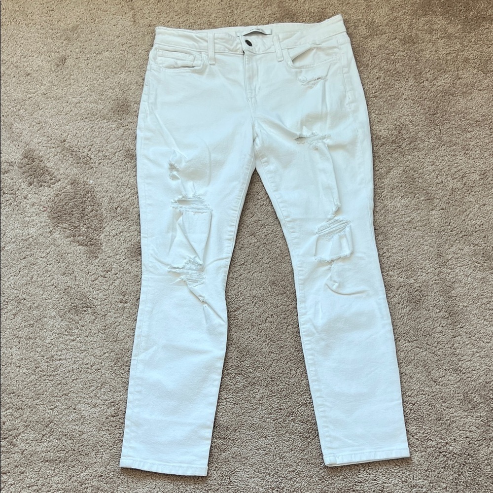 Joe's white distressed skinny ankle jeans